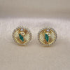 Oro Laminado Stud Earring, Gold Filled Style San Judas Design, with White Micro Pave, Polished, Tricolor, 02.411.0002