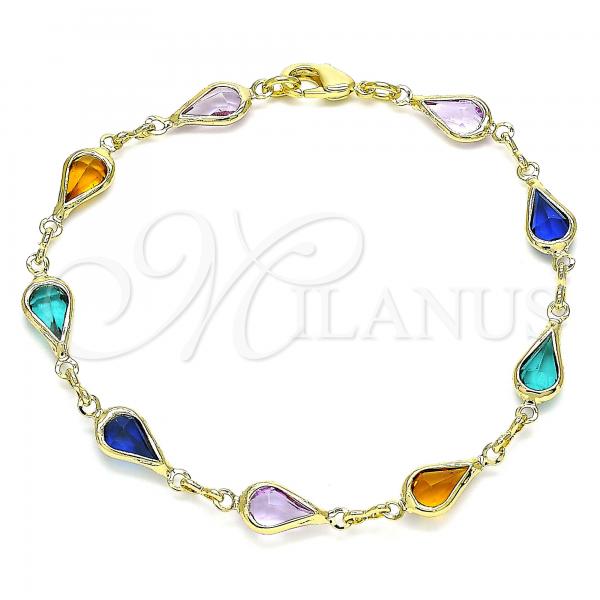 Oro Laminado Fancy Bracelet, Gold Filled Style Teardrop Design, with Multicolor Crystal, Polished, Golden Finish, 03.386.0018.07