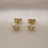 Oro Laminado Stud Earring, Gold Filled Style Bow Design, with White Micro Pave, Polished, Golden Finish, 02.196.0158