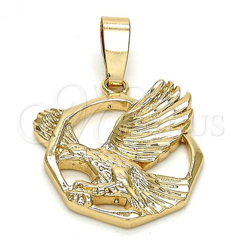 Oro Laminado Fancy Pendant, Gold Filled Style Eagle Design, Diamond Cutting Finish, Golden Finish, 5.180.003