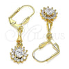 Oro Laminado Long Earring, Gold Filled Style Flower Design, with White Cubic Zirconia, Polished, Golden Finish, 02.213.0338
