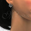 Sterling Silver Huggie Hoop, Butterfly Design, with White Micro Pave, Polished, Rhodium Finish, 02.175.0049.10