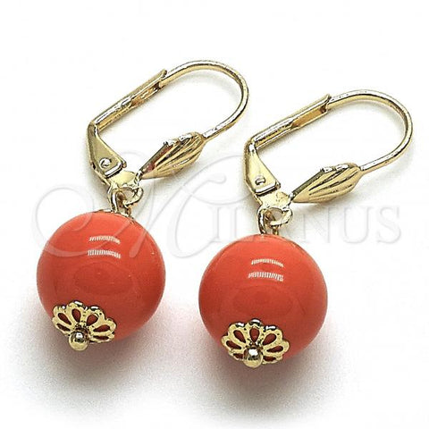 Oro Laminado Dangle Earring, Gold Filled Style Ball Design, with Rose Pearl, Polished, Golden Finish, 02.63.2755.1
