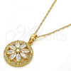 Oro Laminado Pendant Necklace, Gold Filled Style Flower Design, with White Cubic Zirconia, Polished, Golden Finish, 04.236.0001.18