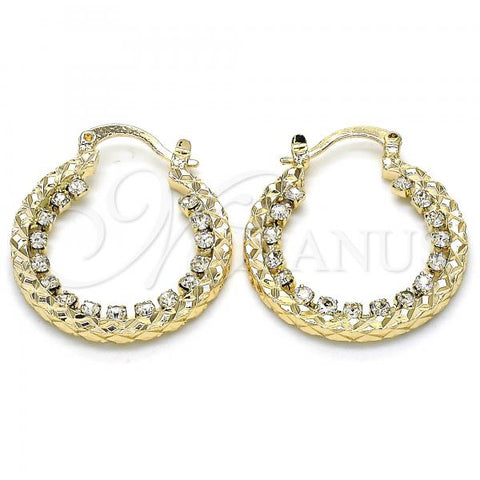 Oro Laminado Small Hoop, Gold Filled Style with White Crystal, Diamond Cutting Finish, Golden Finish, 02.122.0104.25