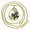 Oro Laminado Pendant Necklace, Gold Filled Style Teardrop and Butterfly Design, with Black Cubic Zirconia and White Micro Pave, Polished, Golden Finish, 04.284.0022.2.20