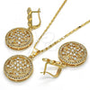 Oro Laminado Earring and Pendant Adult Set, Gold Filled Style with White Crystal and White Micro Pave, Polished, Golden Finish, 10.314.0004
