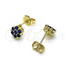 Oro Laminado Stud Earring, Gold Filled Style with Sapphire Blue Cubic Zirconia, Polished, Golden Finish, 02.213.0358.4