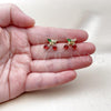 Oro Laminado Stud Earring, Gold Filled Style Cherry Design, with Garnet and Green Cubic Zirconia, Polished, Golden Finish, 02.283.0258