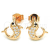 Sterling Silver Stud Earring, Dolphin Design, with Black and White Cubic Zirconia, Polished, Rose Gold Finish, 02.336.0099.1