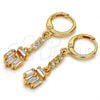 Oro Laminado Long Earring, Gold Filled Style with White Cubic Zirconia, Polished, Golden Finish, 02.205.0035