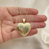 Oro Laminado Pendant Necklace, Gold Filled Style Heart and Flower Design, Polished, Golden Finish, 04.117.0025.20