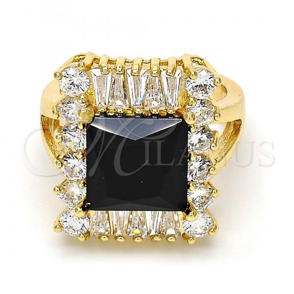 Oro Laminado Multi Stone Ring, Gold Filled Style with Black and White Cubic Zirconia, Polished, Golden Finish, 01.205.0012.3.07 (Size 7)