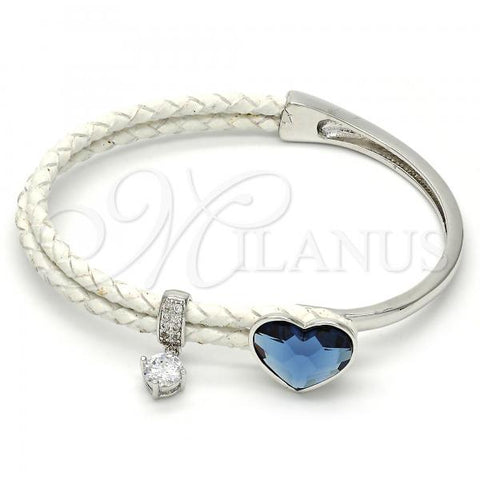 Rhodium Plated Individual Bangle, Heart Design, with Denin Blue Swarovski Crystals and White Micro Pave, Polished, Rhodium Finish, 07.239.0008.8 (03 MM Thickness, One size fits all)