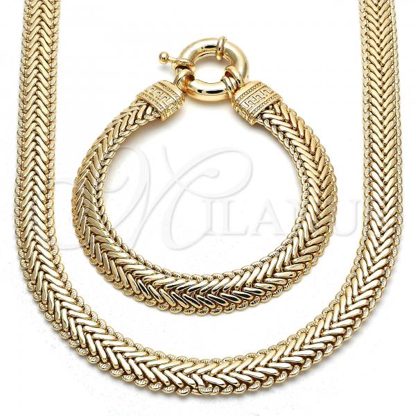 Oro Laminado Necklace and Bracelet, Gold Filled Style Chunky Design, Polished, Golden Finish, 06.179.0001
