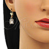 Oro Laminado Dangle Earring, Gold Filled Style with White Crystal, Polished, Golden Finish, 02.122.0117.5