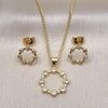 Oro Laminado Earring and Pendant Adult Set, Gold Filled Style with White Micro Pave, Polished, Golden Finish, 10.156.0338