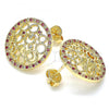 Oro Laminado Stud Earring, Gold Filled Style with Ruby and White Micro Pave, Polished, Golden Finish, 02.233.0016.2