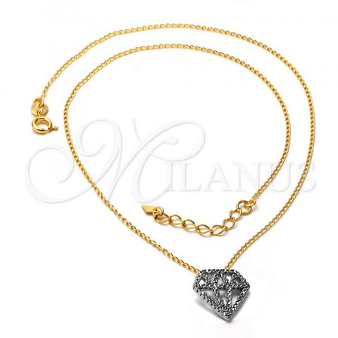 Oro Laminado Pendant Necklace, Gold Filled Style Diamond Design, Matte Finish, Two Tone, 04.09.0043.18