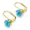 Oro Laminado Leverback Earring, Gold Filled Style with Blue Topaz Cubic Zirconia, Polished, Golden Finish, 5.128.074