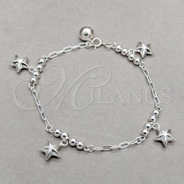 Sterling Silver Fancy Bracelet, Turtle and Ball Design, Polished, Silver Finish, 03.409.0118.08