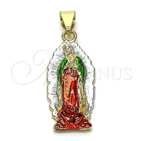 Oro Laminado Religious Pendant, Gold Filled Style Guadalupe Design, Diamond Cutting Finish, Tricolor, 05.196.0013