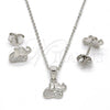 Sterling Silver Earring and Pendant Adult Set, Elephant Design, with White Micro Pave, Polished, Rhodium Finish, 10.174.0199