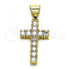 Oro Laminado Religious Pendant, Gold Filled Style Cross Design, with White Cubic Zirconia, Polished, Golden Finish, 05.342.0084