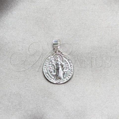 Sterling Silver Religious Pendant, San Benito Design, Polished, Silver Finish, 05.392.0107