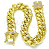 Oro Laminado Basic Bracelet, Gold Filled Style Chunky Design, with White Cubic Zirconia, Polished, Golden Finish, 03.278.0005.09