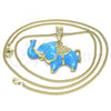 Oro Laminado Pendant Necklace, Gold Filled Style Elephant Design, Blue Enamel Finish, Golden Finish, 04.380.0002.3.20