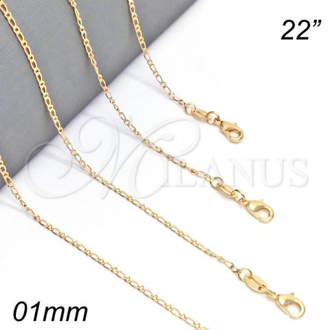 Oro Laminado Basic Necklace, Gold Filled Style Figaro Design, Polished, Golden Finish, 04.32.0015.22