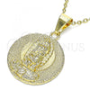 Oro Laminado Religious Pendant, Gold Filled Style Guadalupe Design, Polished, Golden Finish, 05.213.0129