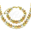 Oro Laminado Necklace and Bracelet, Gold Filled Style Ball and Hollow Design, Polished, Tricolor, 06.253.0007.2