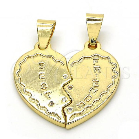 Oro Laminado Fancy Pendant, Gold Filled Style Heart Design, with White Cubic Zirconia, Polished, Golden Finish, 05.179.0062