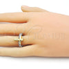 Oro Laminado Multi Stone Ring, Gold Filled Style Cross Design, with White Cubic Zirconia, Polished, Golden Finish, 01.341.0153