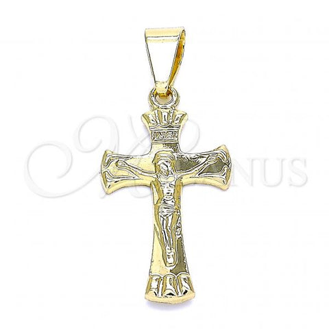Oro Laminado Religious Pendant, Gold Filled Style Crucifix Design, Polished, Golden Finish, 05.163.0095