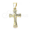 Oro Laminado Religious Pendant, Gold Filled Style Crucifix Design, Polished, Golden Finish, 05.163.0095