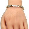 Oro Laminado Necklace and Bracelet, Gold Filled Style Diamond Cutting Finish, Tricolor, 06.102.0008