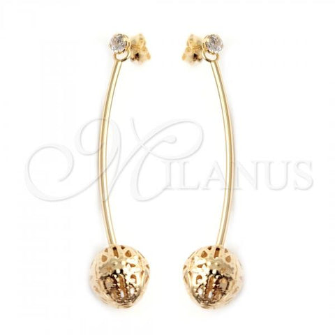 Oro Laminado Long Earring, Gold Filled Style Ball Design, Polished, Golden Finish, 02.58.0001