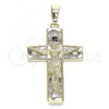 Oro Laminado Religious Pendant, Gold Filled Style Cross Design, with White Micro Pave, Polished, Golden Finish, 05.253.0155
