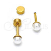 Stainless Steel Stud Earring, with Ivory Pearl, Polished, Golden Finish, 02.271.0011