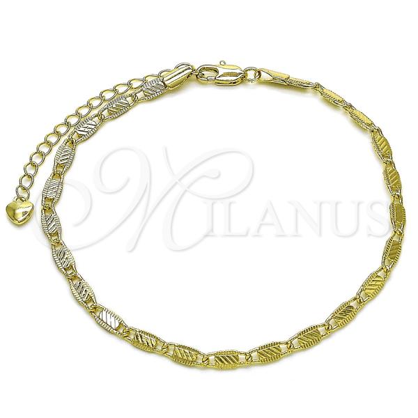 Oro Laminado Basic Anklet, Gold Filled Style Mariner Design, Diamond Cutting Finish, Golden Finish, 03.213.0294.09