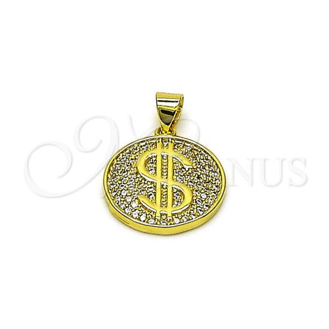 Oro Laminado Fancy Pendant, Gold Filled Style Money Sign Design, with White Micro Pave, Polished, Golden Finish, 05.341.0107