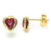 Oro Laminado Stud Earring, Gold Filled Style Heart and Love Design, with Rhodolite Crystal, Polished, Golden Finish, 02.09.0097