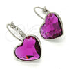 Rhodium Plated Leverback Earring, Heart Design, with Antique Pink Swarovski Crystals, Polished, Rhodium Finish, 02.239.0013.3