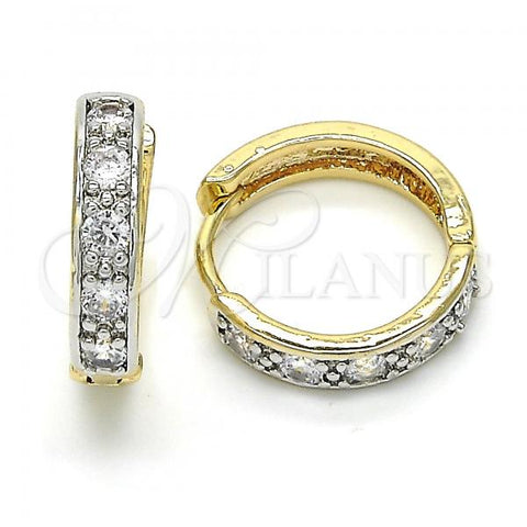 Oro Laminado Huggie Hoop, Gold Filled Style with White Cubic Zirconia, Polished, Two Tone, 02.210.0052.6.20