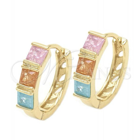 Oro Laminado Huggie Hoop, Gold Filled Style with Multicolor Cubic Zirconia, Polished, Golden Finish, 02.210.0076.20