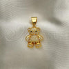 Oro Laminado Fancy Pendant, Gold Filled Style Teddy Bear Design, with White Micro Pave, Polished, Golden Finish, 05.342.0102