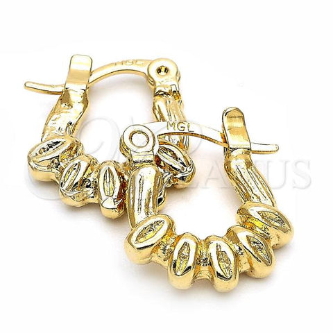 Oro Laminado Children Hoop, Gold Filled Style Leaf Design, Diamond Cutting Finish, Golden Finish, 5.159.072